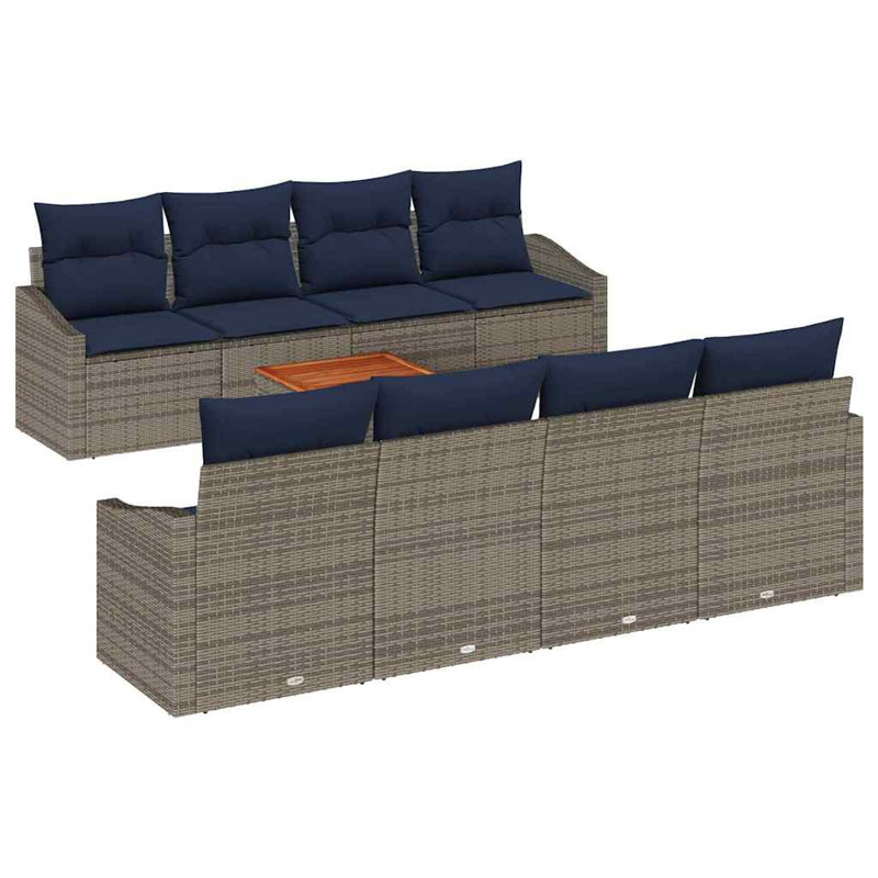 Ensemble de canapé de jardin avec coussin 9 pièces vidaXL, Coussin bleu marine / structure grise