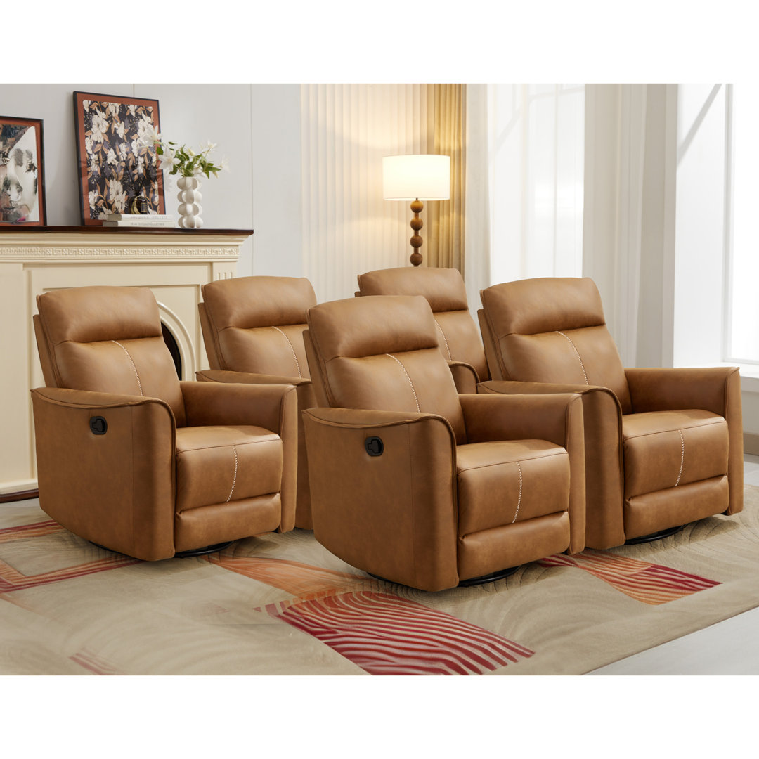 Evoleht 31.5" Wide Modern Comfortable Upholstered Swivel And Rocker Manual Recliner (Set of 5) Hokku Designs Leather Type: Brown/White Stitching Microfiber / Microsuede