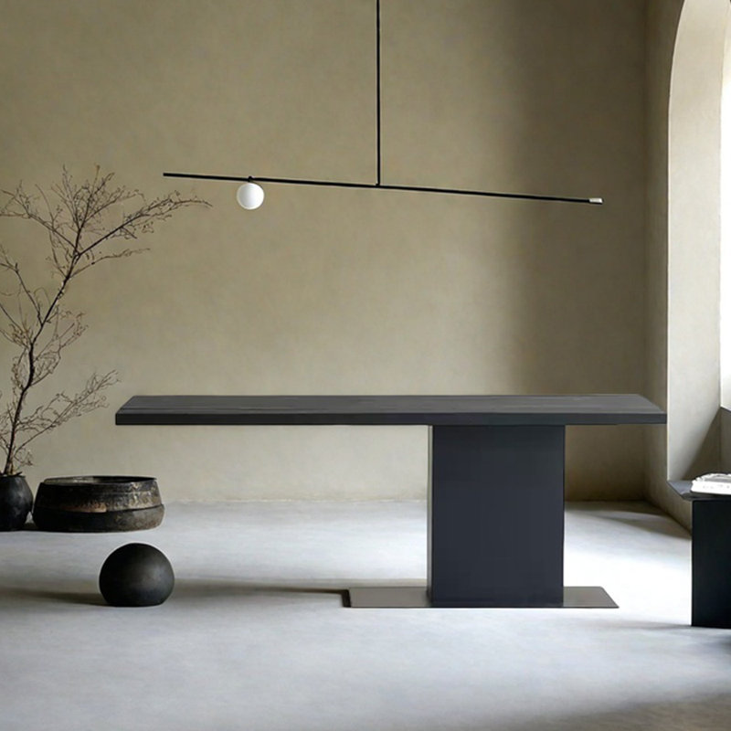 Table de salle à manger en bois de frêne noir carbonisé, H 29,53 po x L 86,61 po x l 31,5 po