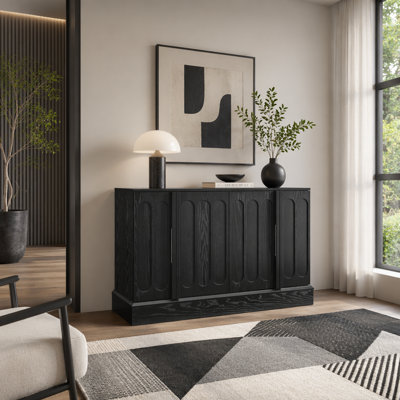 Buffet 43,5 "Mid-Century moderne cannelé avec tablettes réglables, armoire de rangement avec gestion des câbles
