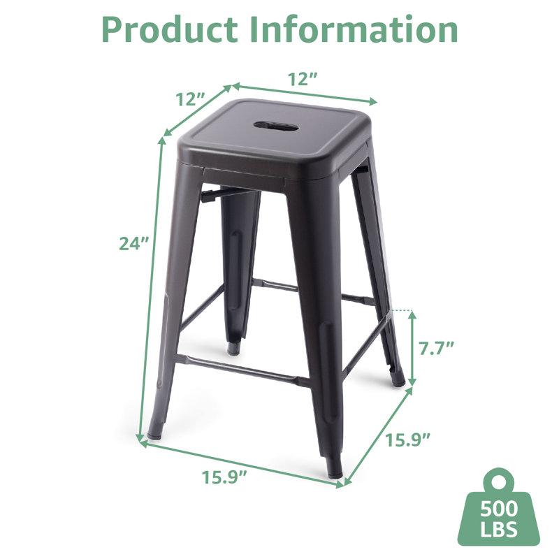 Backless Metal  Stool, Counter Stool 24" Seat Height, Black