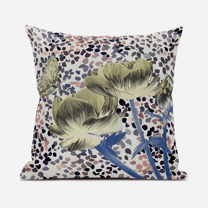 Floral Square Cushion, 46cm H x 46cm W, Green/White/Sea Blue