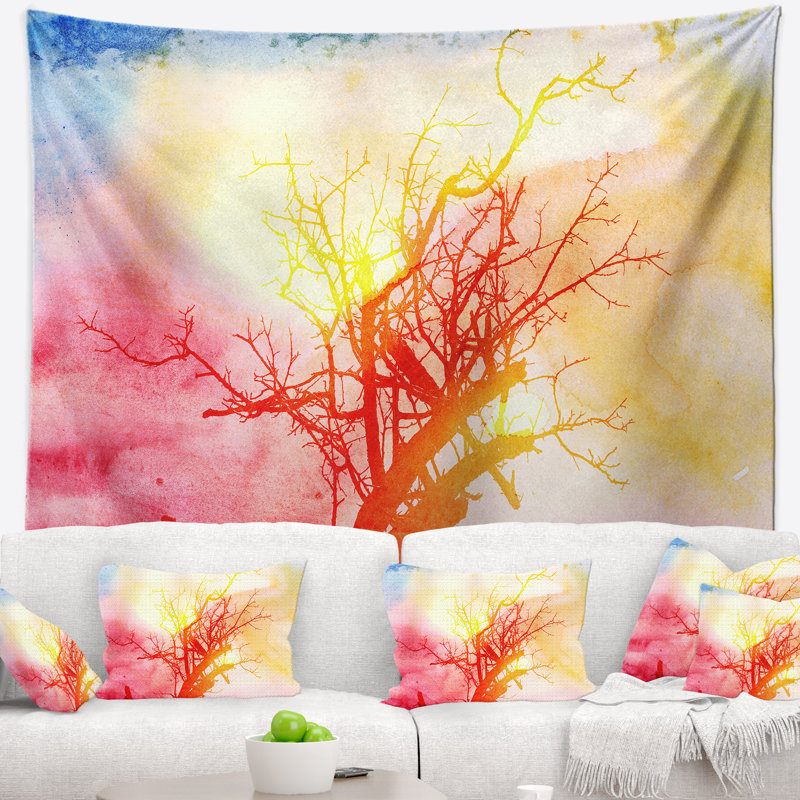 Arbre avec tapisserie fumée colorée, H 50 po x l 60 po