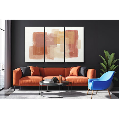 Abstrait triptyque, reproduction d'art sur toile, terre cuite terreuse, 3 pièces de décor minimaliste bohème, peinture beige moderne rouille neutre