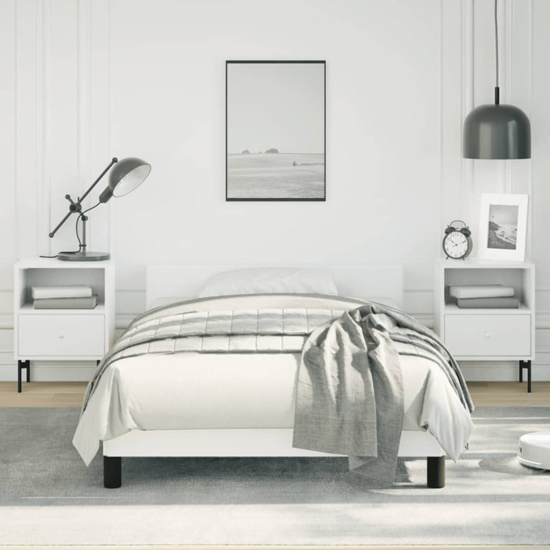 Singhai vidaXL Platform Bed Frame, Slats Support, No Mattress, Faux Leather, Twin, White