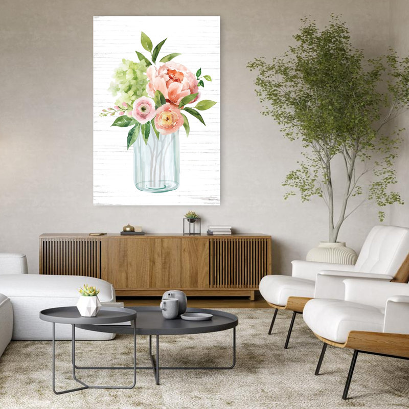 Art floral contemporain printanier III, H 48 po x l 32 po