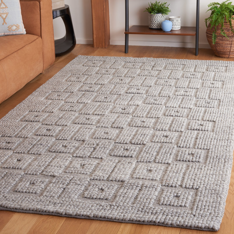 Tugrul Hand Woven Wool/Pet Wool/Cotton Geometric Rug in Gray, Rectangle 5' x 8'