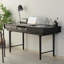 Bureau rectangulaire en bois massif noir avec 2 tiroirs-1559625242