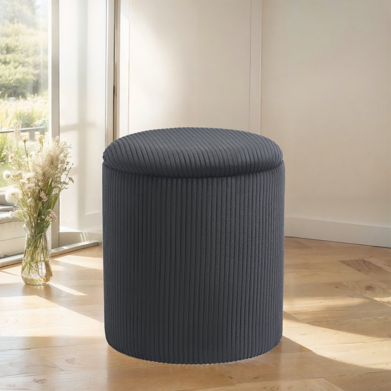 Repose-pieds rond avec rangement de 16,9 pouces de hauteur, Velours côtelé gris foncé