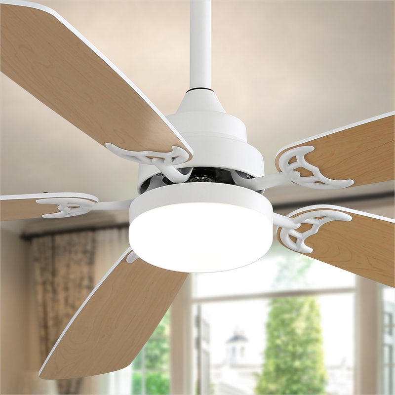 Ventilateur de plafond pour chambre à coucher et salon avec panneau de fibres à densité moyenne blanc, commande à distance et circulation d'air saisonnière