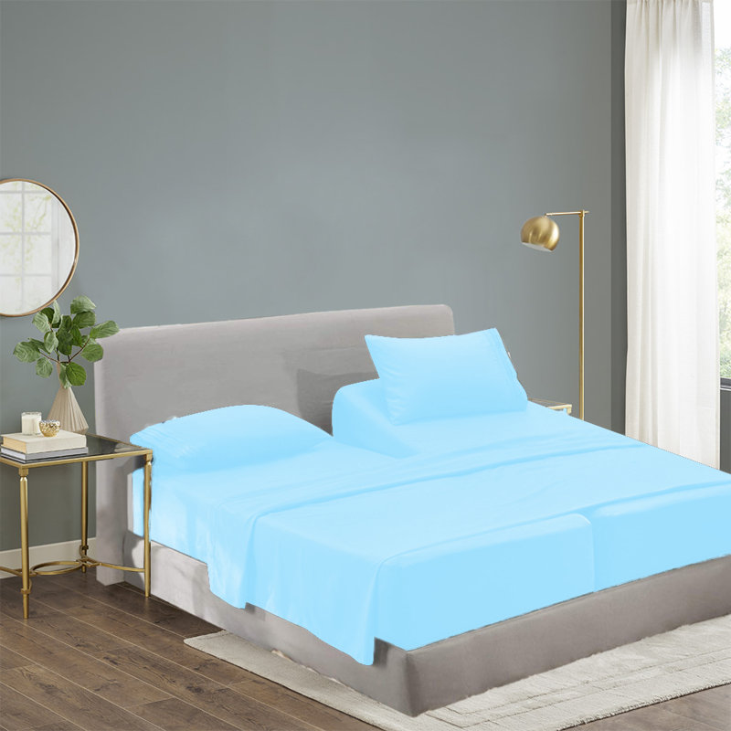  Ensemble de draps 1800 fils en rayonne de bambou, Turquoise, Double