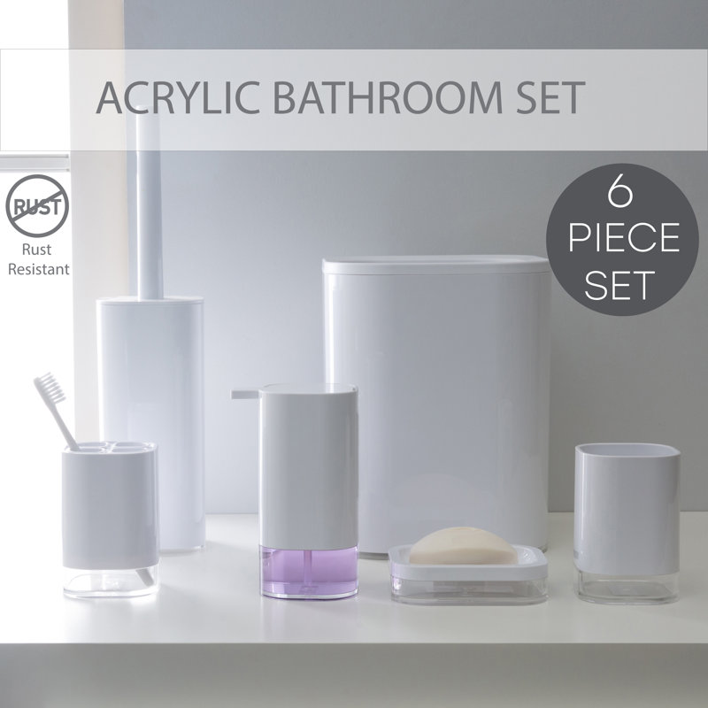 White Brushed Plastic 6-Piece Modern Bathroom Accessory Set