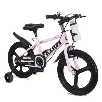 18" Kids Bike Ages 3-9, Glow Training Wheels, Adjustable Seat, Children's Bicycle, Pink
