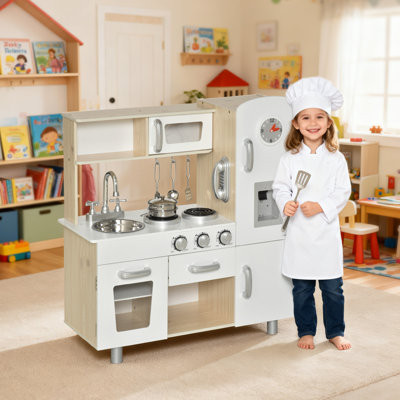 HOMCOM Play Kitchen Kids Kitchen Playset with Microwave Ages 3+ Years White
