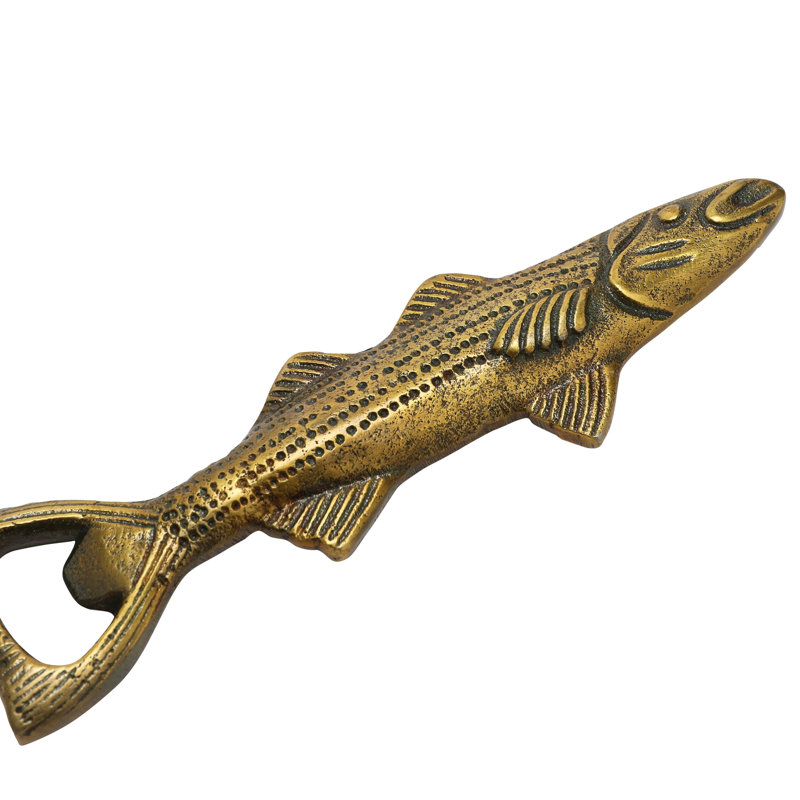 Antique Gold Cast Aluminum Fish Shaped Bottle Opener