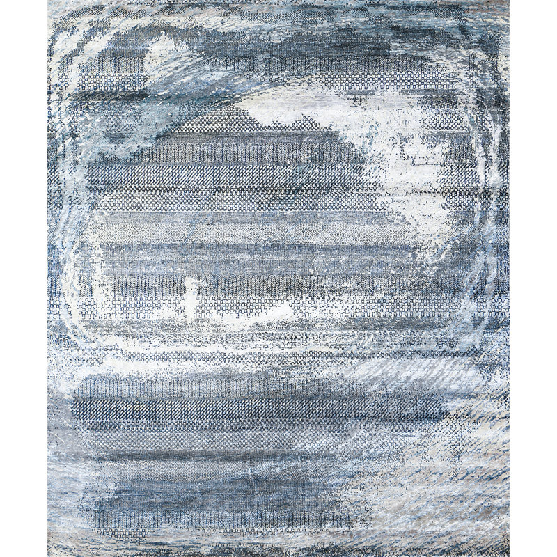 Tapis gris et multicolore noué à la main de haute qualité, Rectangle 9 pi x 12 pi