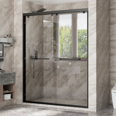 Porte de douche coulissante sans cadre l 58 po x l 60 po x H 72 po avec verre trempé amélioré épaissi