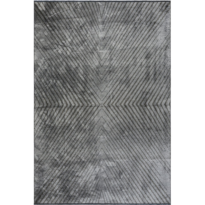 Rapture Machine Woven Cotton Chevron Area Rug in Charcoal, Rectangle 7'10" x 11'2"
