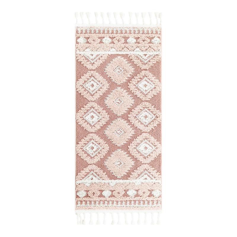 Tapis rose en polyester tissé à la machine Johnsy, Tapis de couloir 2 pi x 4 pi 1 po