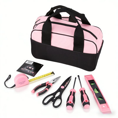 Home Repair Tool Kit Set with Wide Mouth Storage Bag, Household Maintenance Tool Set with Anti-Corrosive Finish & Comfort Grip