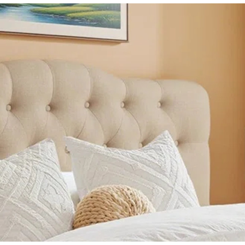 Linen Upholstered Headboard-Modern-Adjustable Height-Button Tufting, Beige, Full
