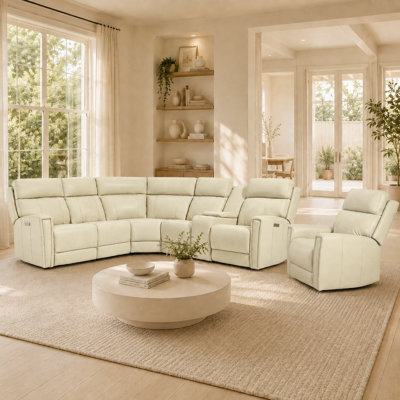 116" Leather Reclining Sectional & Recliner, 4 Power Recliners, Zero-Gravity & Power Headrest
