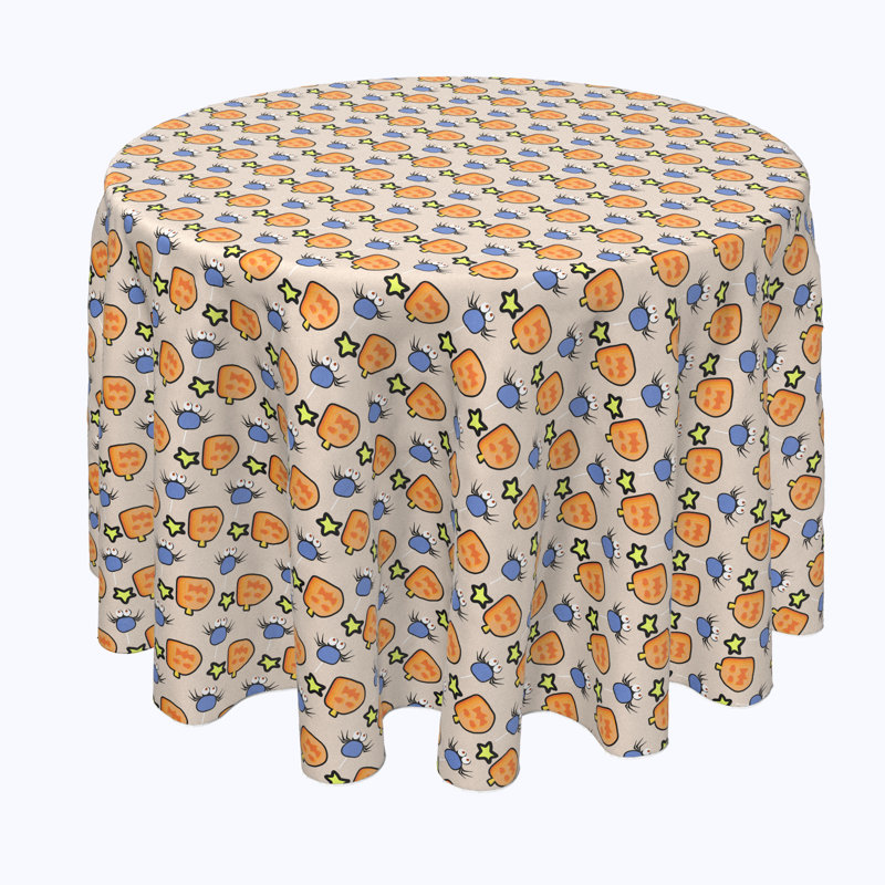 Geometric Round Halloween Tablecloth, 84" L x 84" W, Pacman Halloween