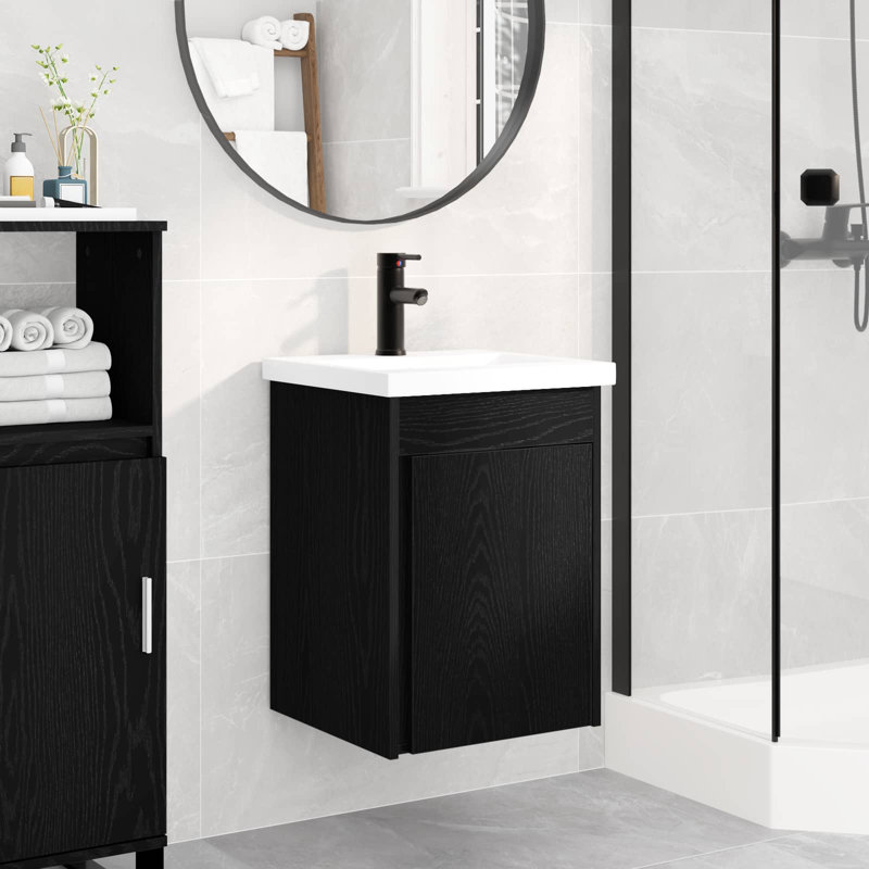 Single Bathroom Vanity with Ceramic Basin, Black