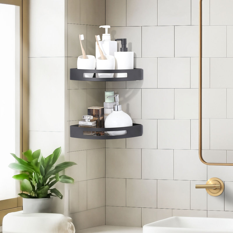 Stainless Steel Corner Shower Caddy, Wall-Mounted Triangular Shower Basket 2 Pack, Matte Black