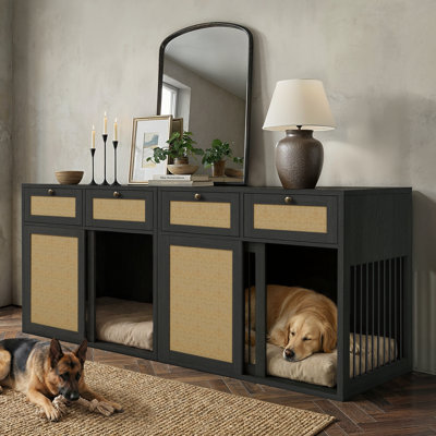 Meuble cage pour chien Gianna avec 2 tiroirs, loquet caché et table de bout (ensemble de 2)