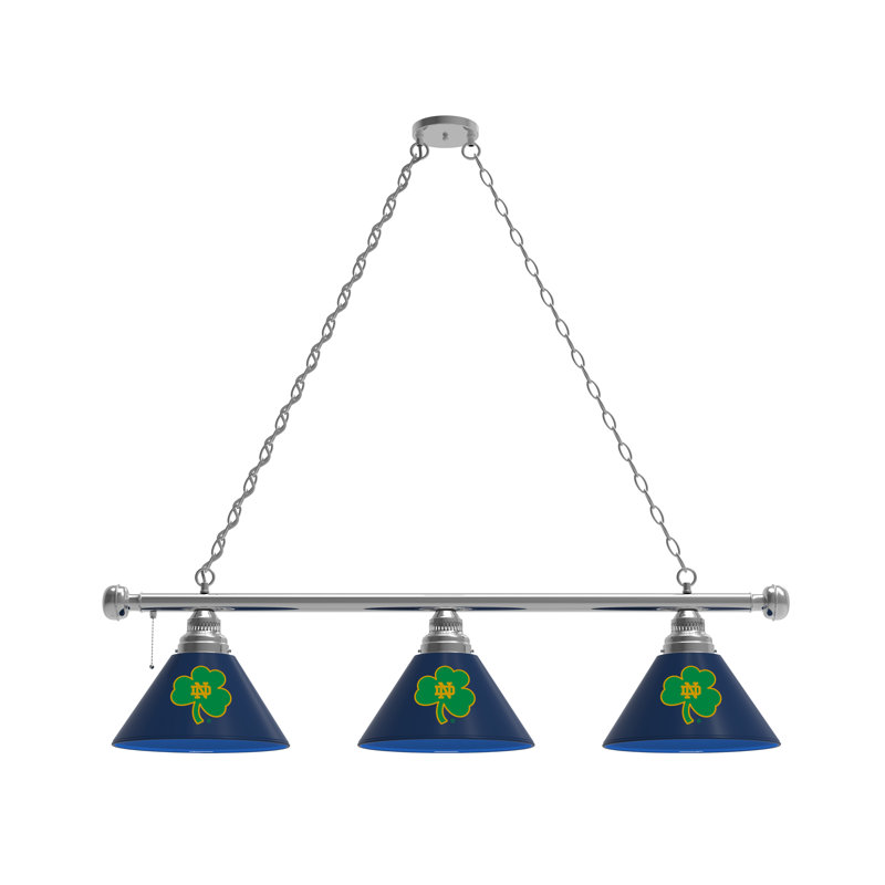 3 - Light Pool Table Lights Pendant, Chrome, Notre Dame Fighting Irish (Shamrock)