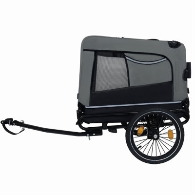 Extra Large 2-in-1 Bike Trailer & Push Cart for Pets with Detachable Hitch, All-Terrain Wheels, Non-Slip Floor, and Internal Leash, Up to 88 lbs, Black-Grey