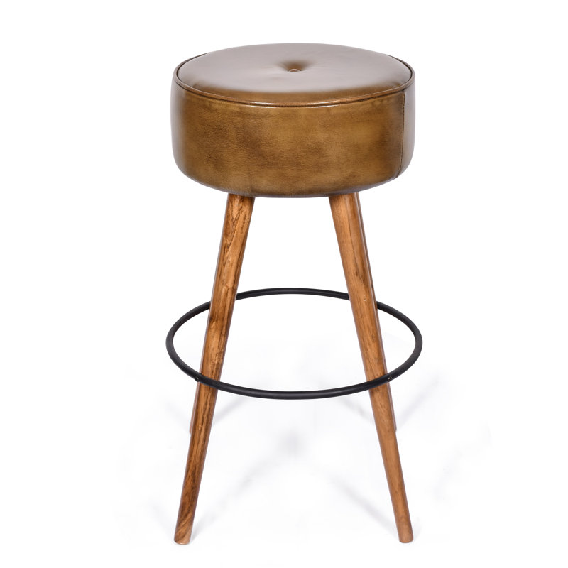 Upholstered Counter Stool with Solid Wood Frame, Brown 