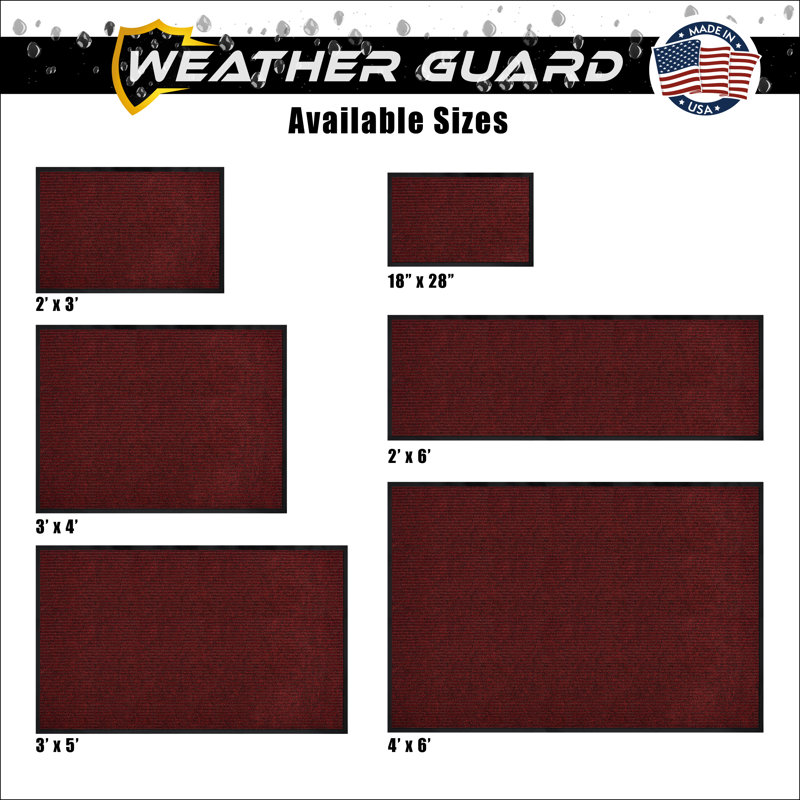 Mayberry Rug Weather Guard Door Mat, Made in the USA, Heavy Duty Entrance Mats, Commercial Office Doormat, Waterproof, Vinyl Backing, Boot Scraper, Red 2'x4'