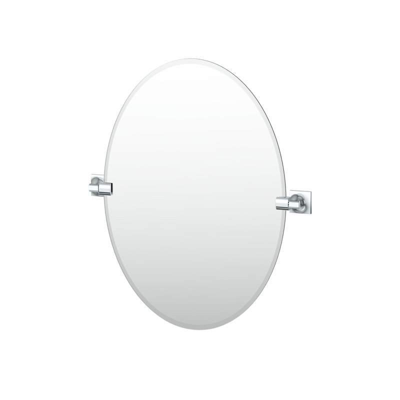 Miroir de salle de bain ovale sans cadre Waterline | Miroir mural pivotant et biseauté, 26,5 po x 23,5 po, Nickel satiné