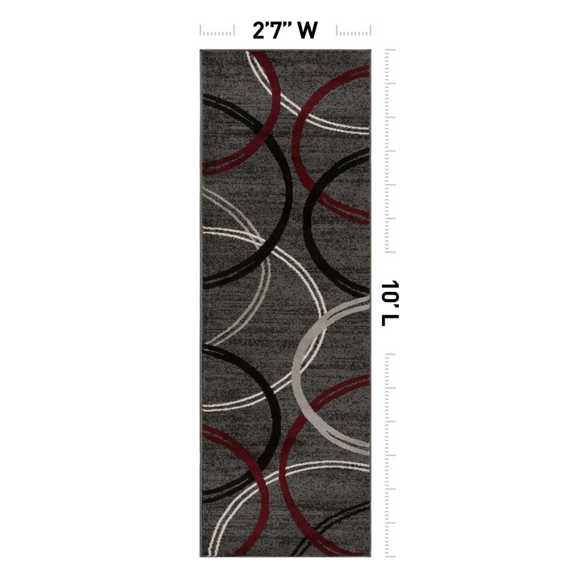 Weekes Performance Area Rug in Gray/Red/Black, Runner 2'7" x 10'