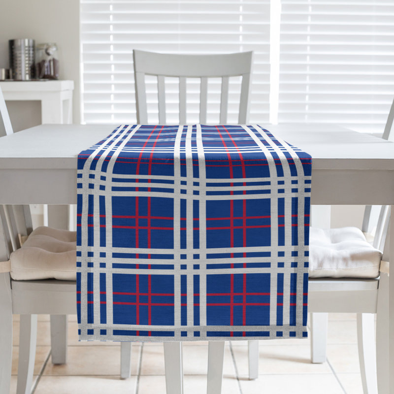 Paid Polyester Table Runner, 90" L x 16" W, Blue/Red/Silver