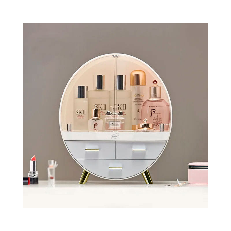 Aleiah Plastic Makeup Organiser, Off White/Gold