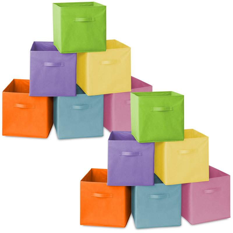 (Set of 12) Collapsible Fabric Cubes, 13" Storage Bins - Multicolor