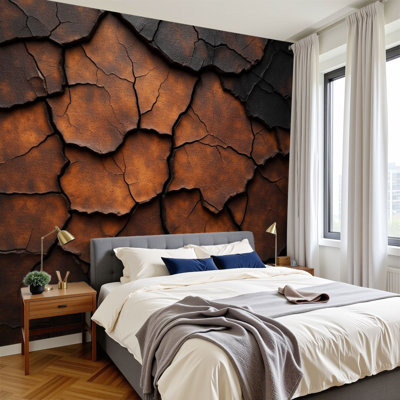 Peel and Stick Wallpaper Textured Dark Brown Black Cracked Earth Rustic Wall Murals 100"H x 144"W Removable PVC Wall Paper Self-Adhesive Wall Decor for Bedroom Living Room Home Office