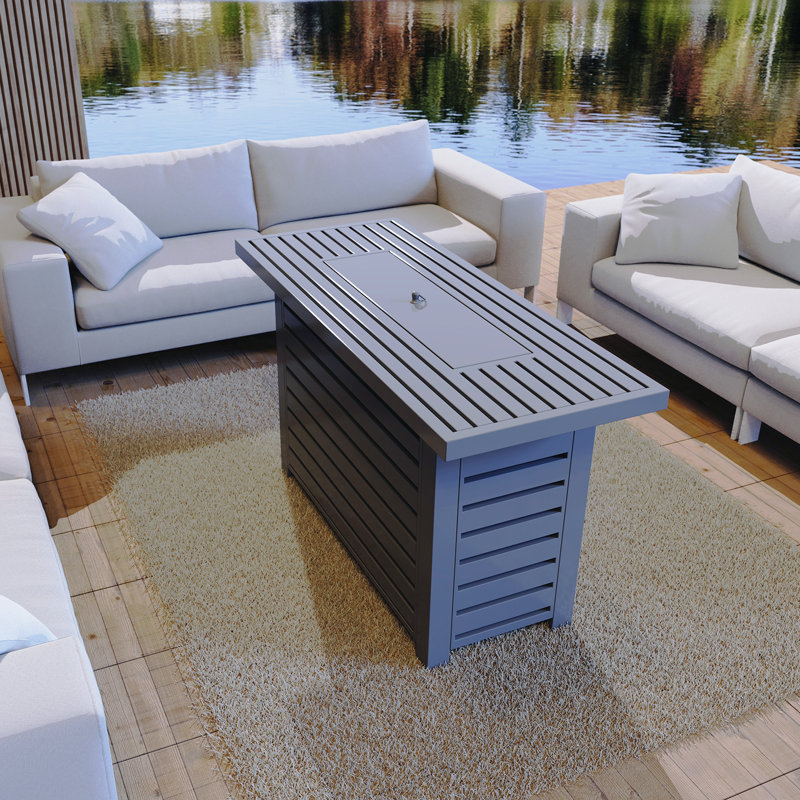 Casselton Rectangle Steel Propane Smokeless Fire Pit Table with Hidden Fuel Tank, Gray, 25" H x 42" W x 20" D