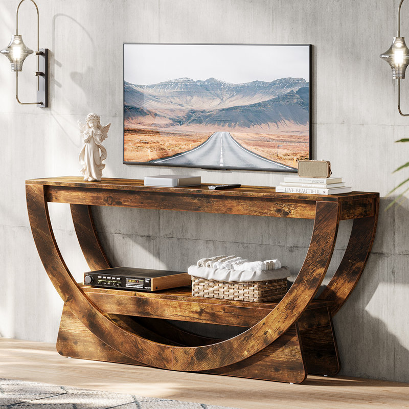 TV Stand for 55-75 Inches Television, Entertainment Center with Storage Shelves, Dark Brown