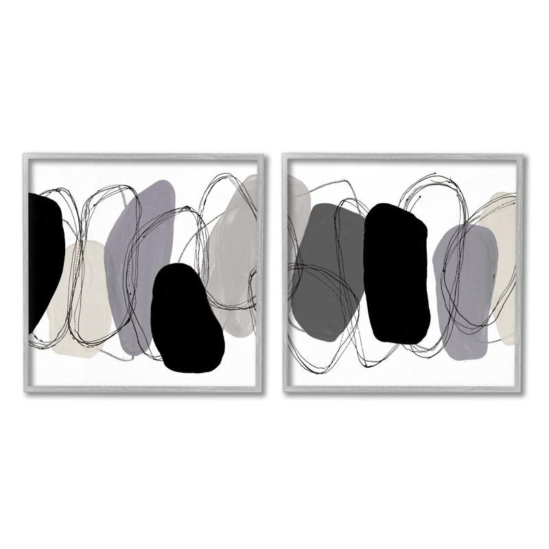"Contemporary Contemporary Oblique Circular Scribble Outline" par Ruth Fromstein - ensemble de 2 impressions sur toile