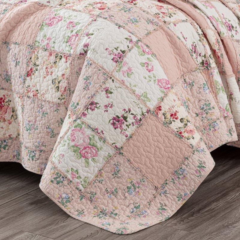 Ensemble de courtepointe à motif floral en coton prélavé, Courtepointe très grande surdimensionnée + 2 tai, Rose