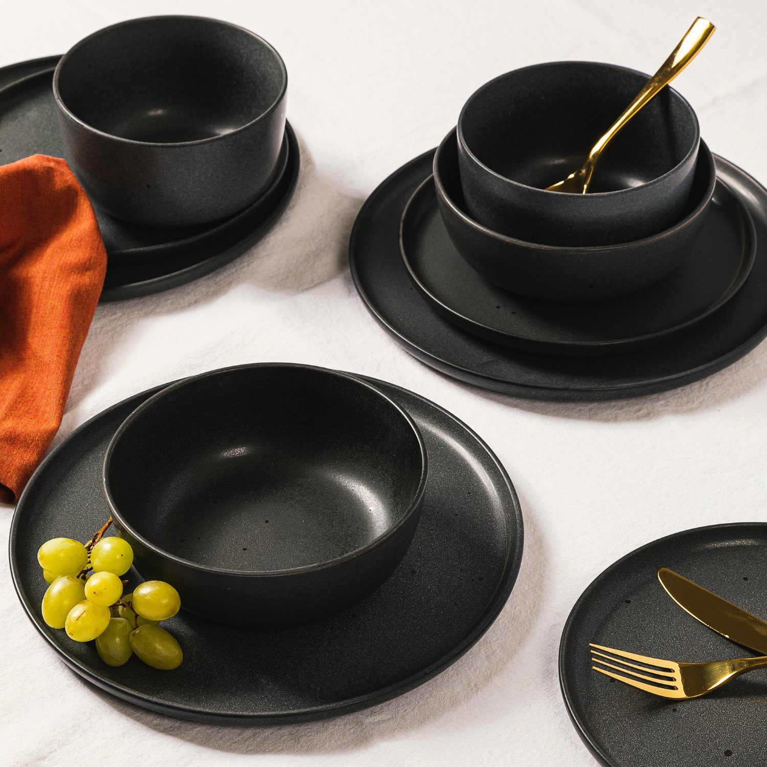 Gibson Elite James Street 16 Piece Stoneware Matte Reactive Double Bowl Dinnerware Set, Truffle Gray