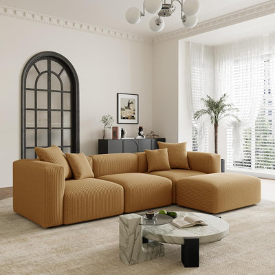 Canapé modulaire convertible avec repose-pieds modulaire en L, jaune