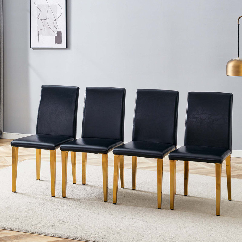 Chaises de salle à manger en lin, 4, Doré, Noir