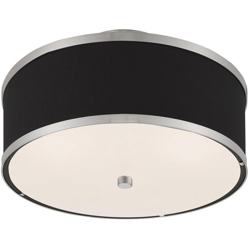 Plafonnier semi-encastré en tissu Enda, Nickel brossé, H 8 po x l 13 po x P 13 po, Noir