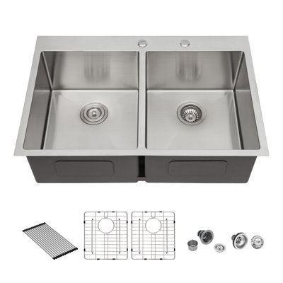 Évier de cuisine encastré 33 "à double cuve en acier inoxydable 33 pouces avec accessoires