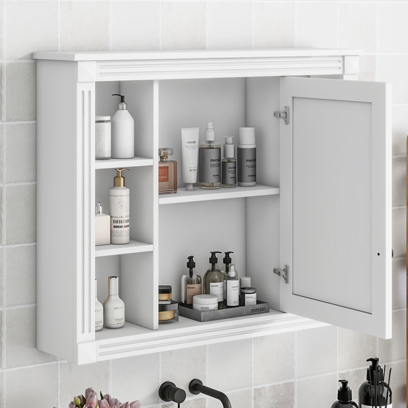 Armoire de rangement murale de salle de bain 35 po x 28 po, armoire à pharmacie, armoire murale moderne avec miroir, armoire à miroir avec 6 tablettes ouvertes (meuble-lavabo non inclus)